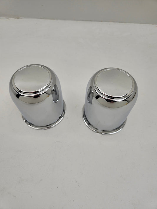 2- Chrome Metal Trailer Wheel Center Hub Cap Covers / 3.18 Bore / Chrome End Cap