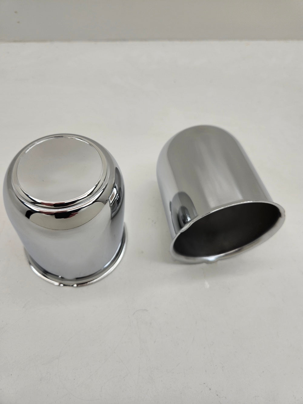 2- Chrome Metal Trailer Wheel Center Hub Cap Covers / 3.18 Bore / Chrome End Cap