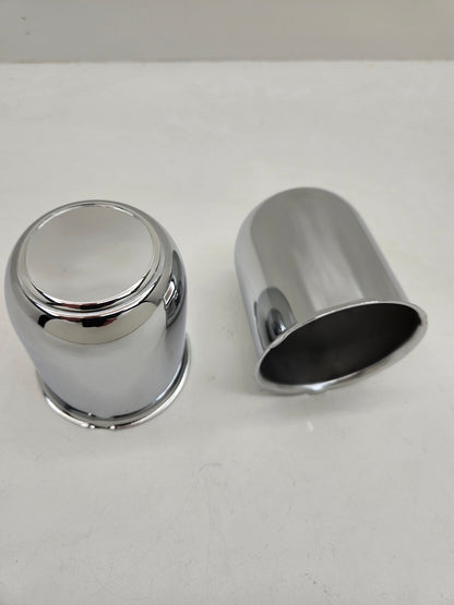 2- Chrome Metal Trailer Wheel Center Hub Cap Covers / 3.18 Bore / Chrome End Cap