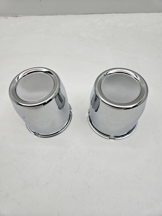2- Chrome Metal Trailer Wheel Center Hub Cap Covers / 3.19 Bore / Closed End