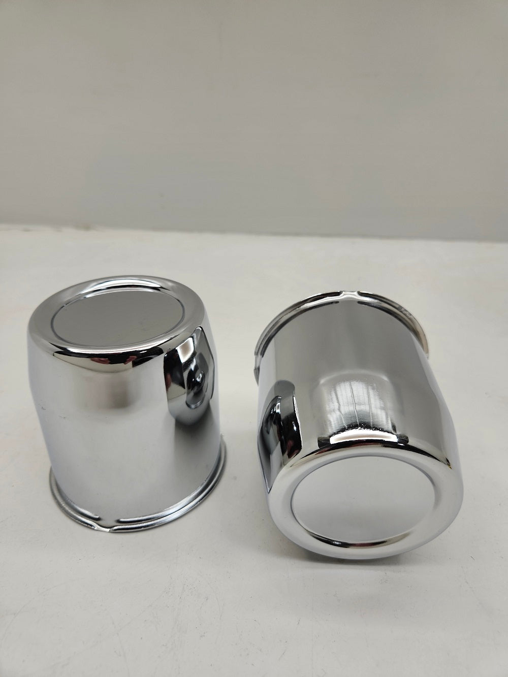 2- Chrome Metal Trailer Wheel Center Hub Cap Covers / 3.19 Bore / Closed End