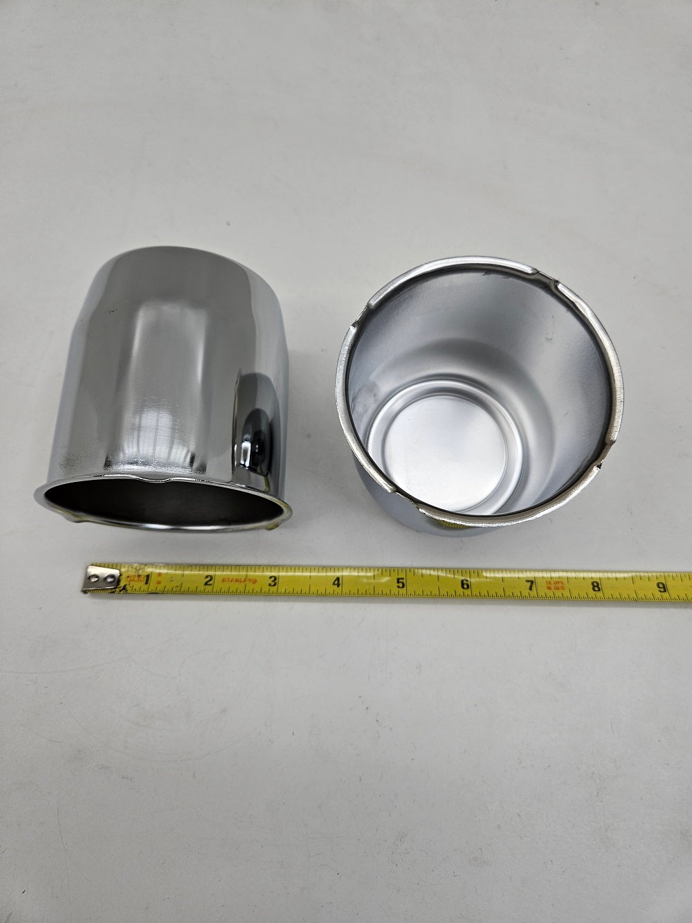 2- Chrome Metal Trailer Wheel Center Hub Cap Covers / 3.19 Bore / Closed End