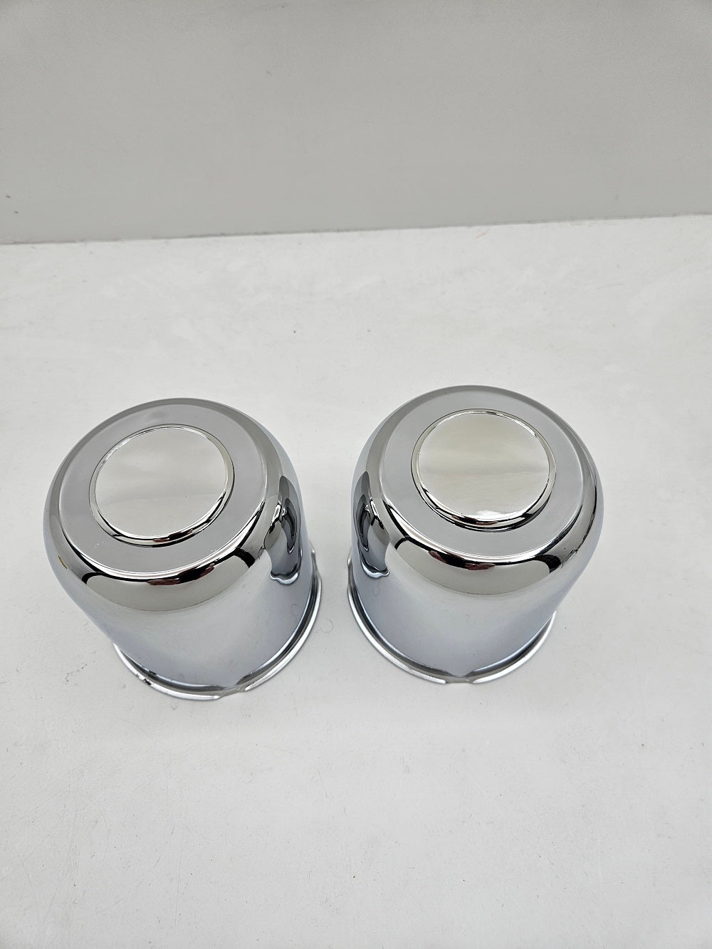 2- Chrome Metal Trailer Wheel Center Hub Cap Covers / 4.25 Bore / Chrome Cap