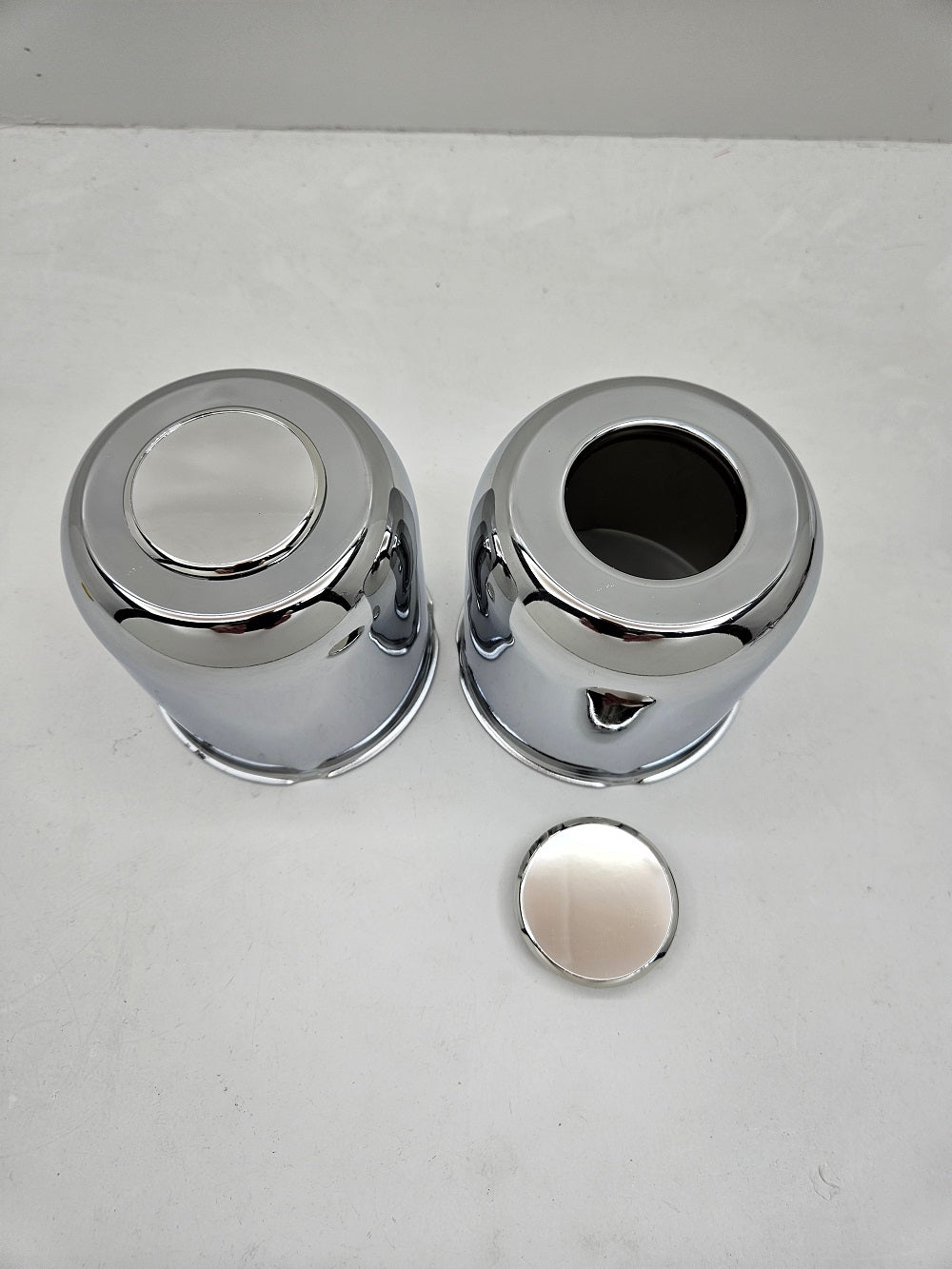 2- Chrome Metal Trailer Wheel Center Hub Cap Covers / 4.25 Bore / Chrome Cap