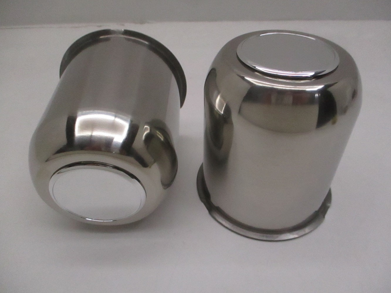 2- Stainless Metal Trailer Wheel Center Hub Cap Covers  3.75 Bore Chrome End Cap