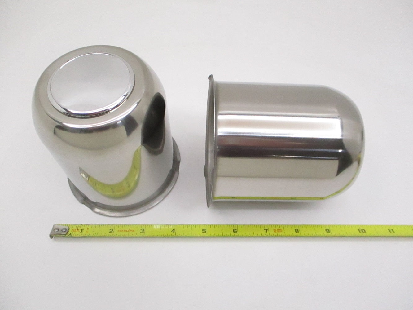 2- Stainless Metal Trailer Wheel Center Hub Cap Covers  3.75 Bore Chrome End Cap
