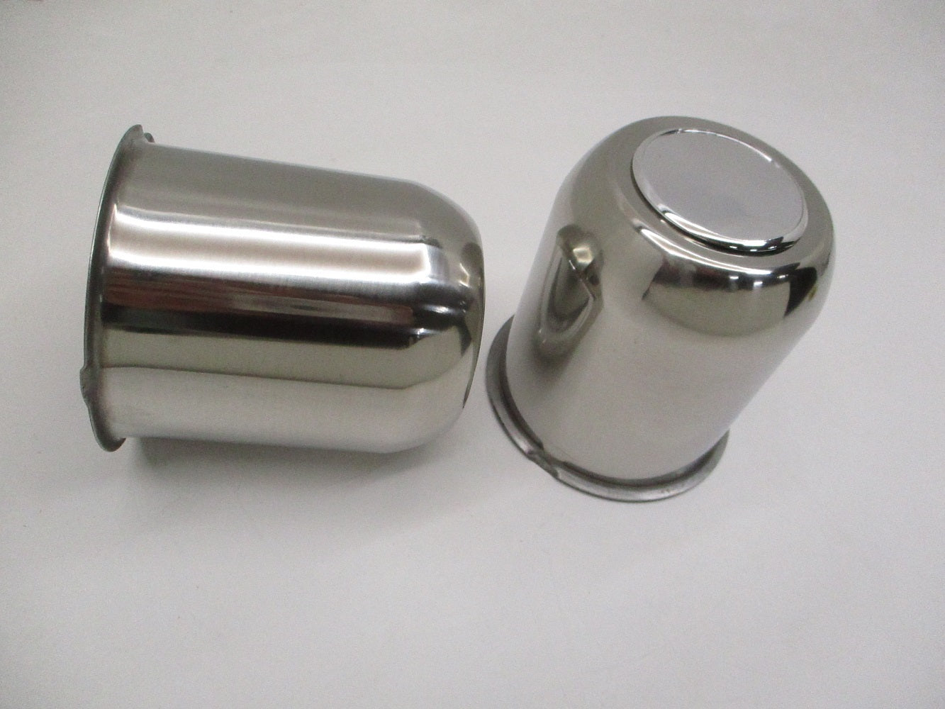2- Stainless Metal Trailer Wheel Center Hub Cap Covers  3.75 Bore Chrome End Cap