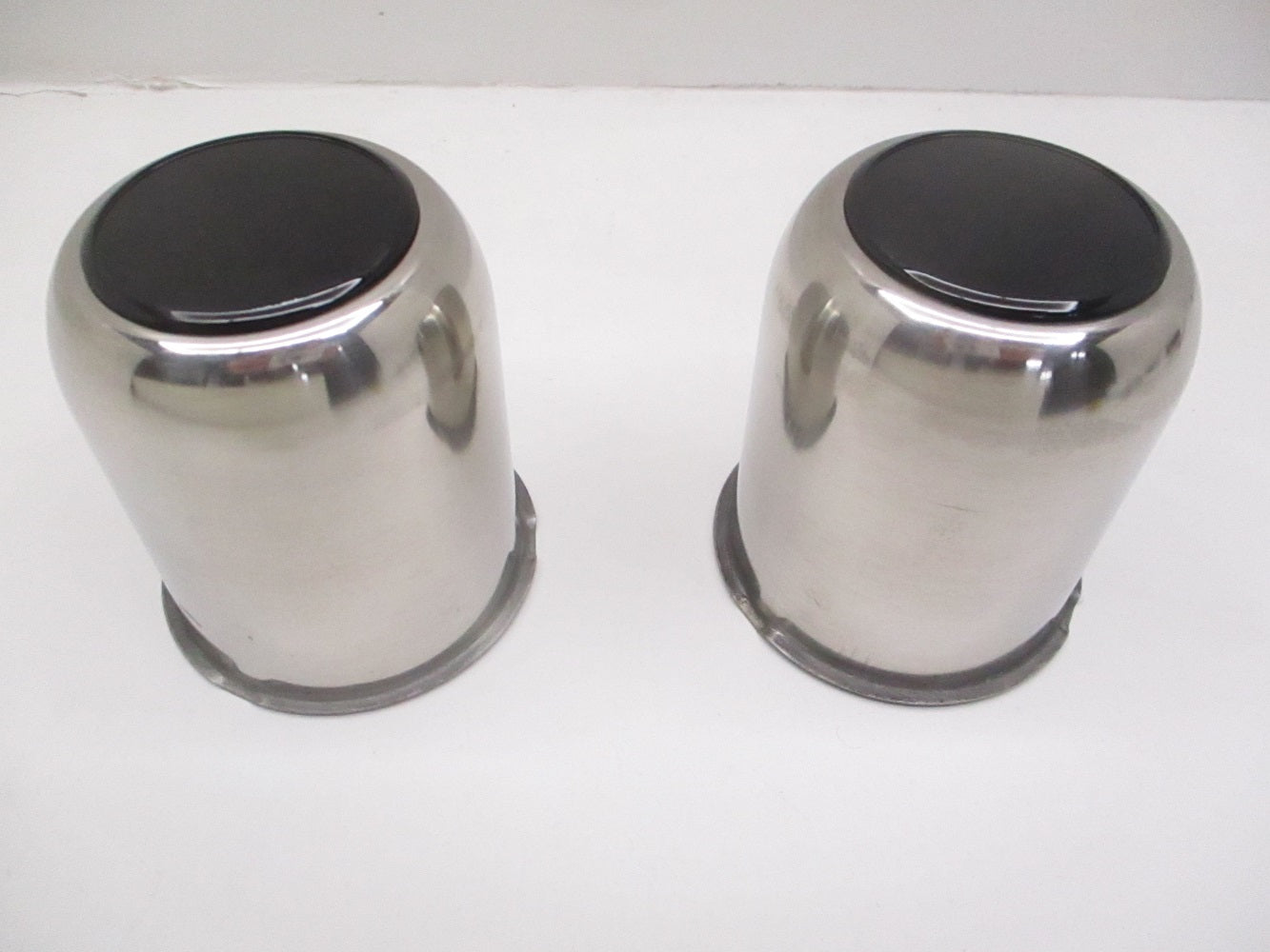 2- Stainless Metal Trailer Wheel Center Hub Cap Covers / 3.18 Bore Black End Cap