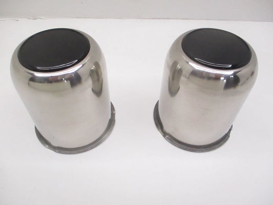 2- Stainless Metal Trailer Wheel Center Hub Cap Covers / 3.18 Bore Black End Cap