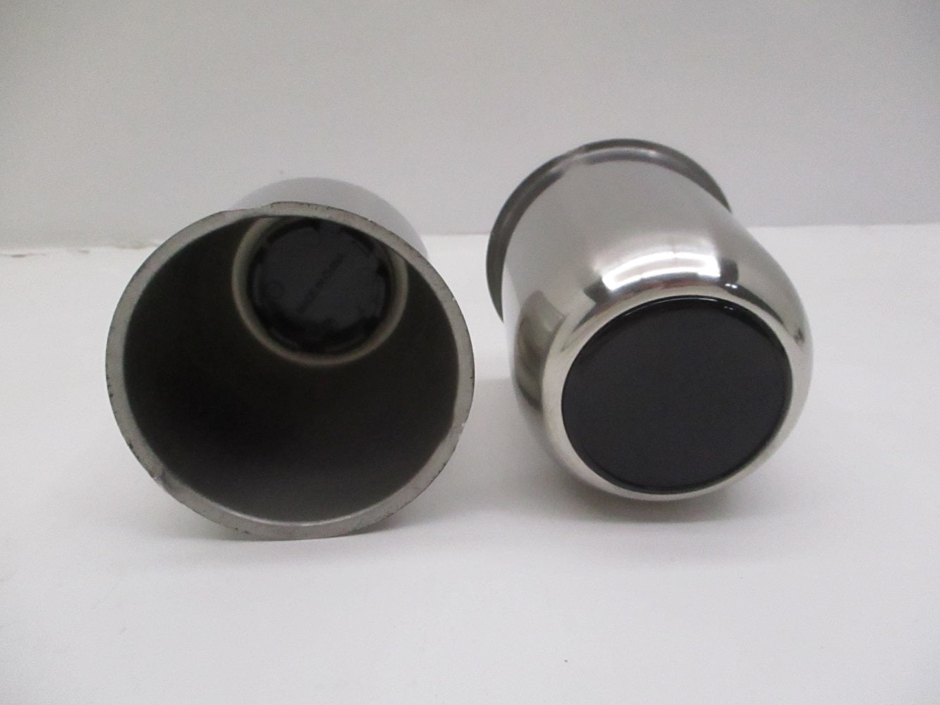 2- Stainless Metal Trailer Wheel Center Hub Cap Covers / 3.18 Bore Black End Cap