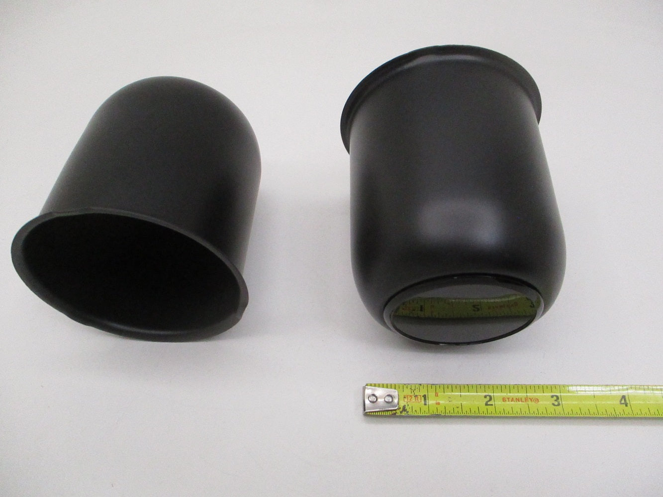2- Black Metal Trailer Wheel Center Hub Cap Covers / 3.18 Bore / Plastic End Cap