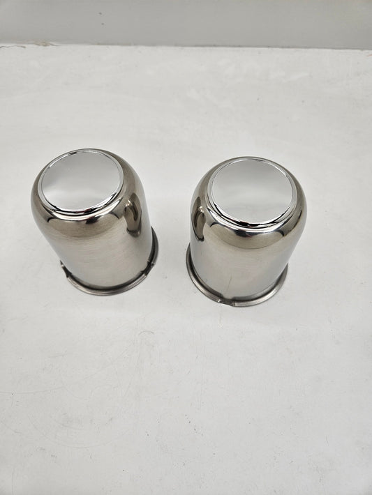 2- Stainless Steel Trailer Wheel Center Hub Cap Covers / 3.18 Bore Chrome Cap