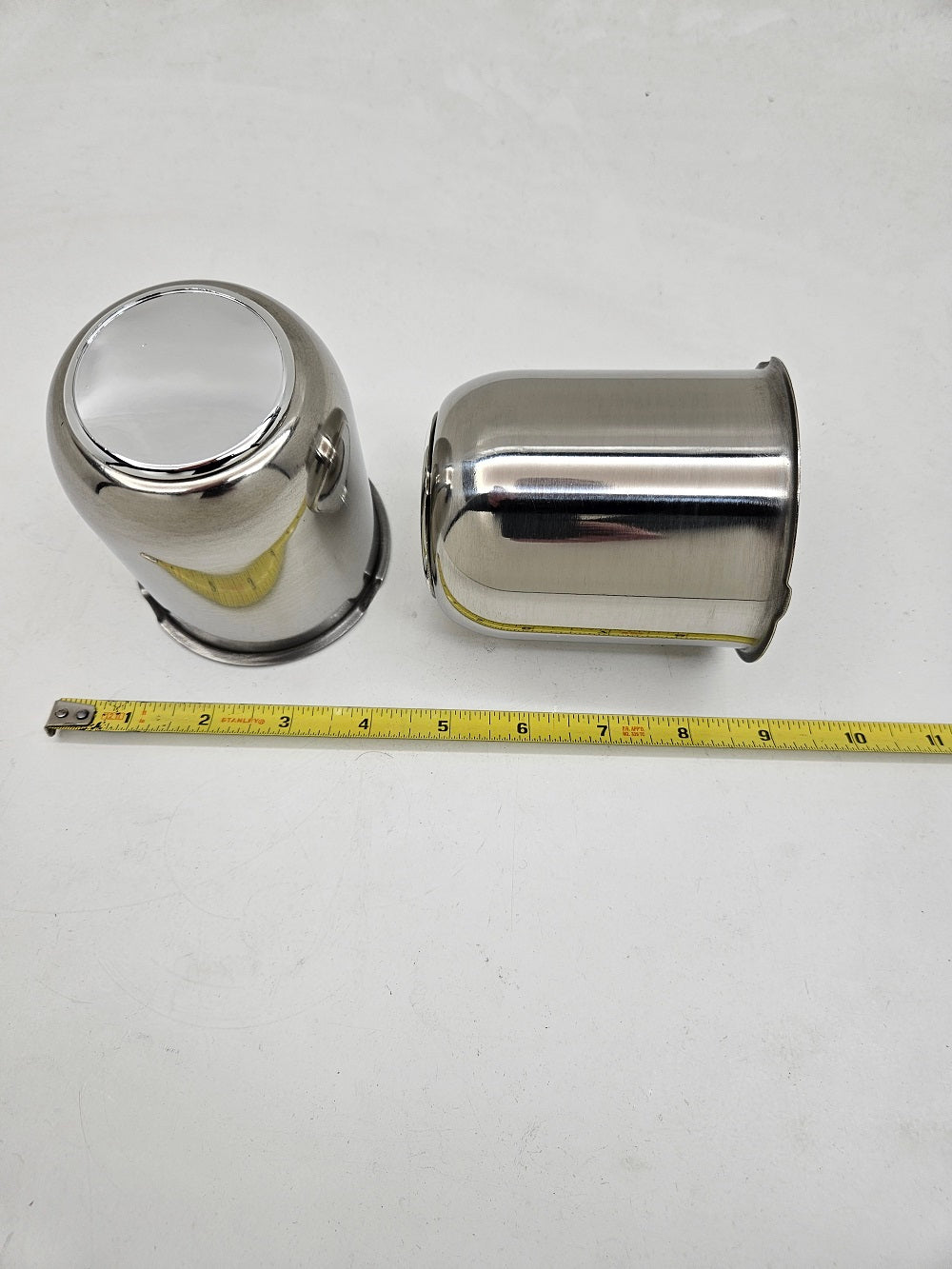 2- Stainless Steel Trailer Wheel Center Hub Cap Covers / 3.18 Bore Chrome Cap