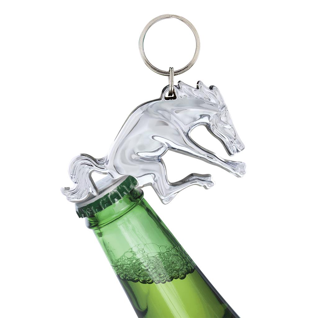 Chrome Bucking Horse Emblem / Logo Keychain w/ Bottle Opener