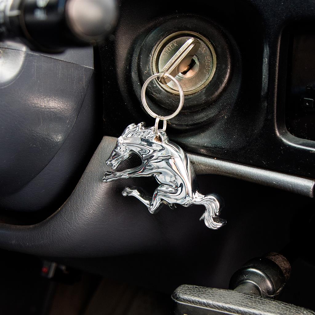 Chrome Bucking Horse Emblem / Logo Keychain w/ Bottle Opener