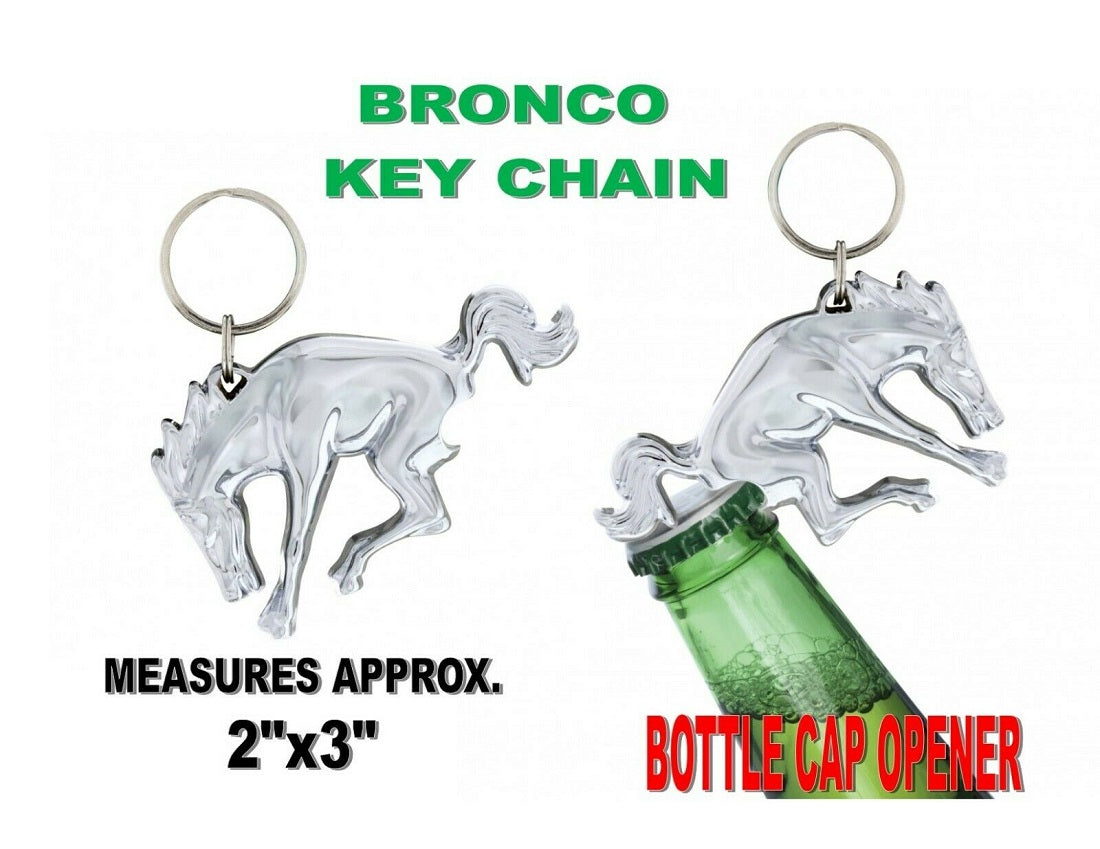 Chrome Bucking Horse Emblem / Logo Keychain w/ Bottle Opener
