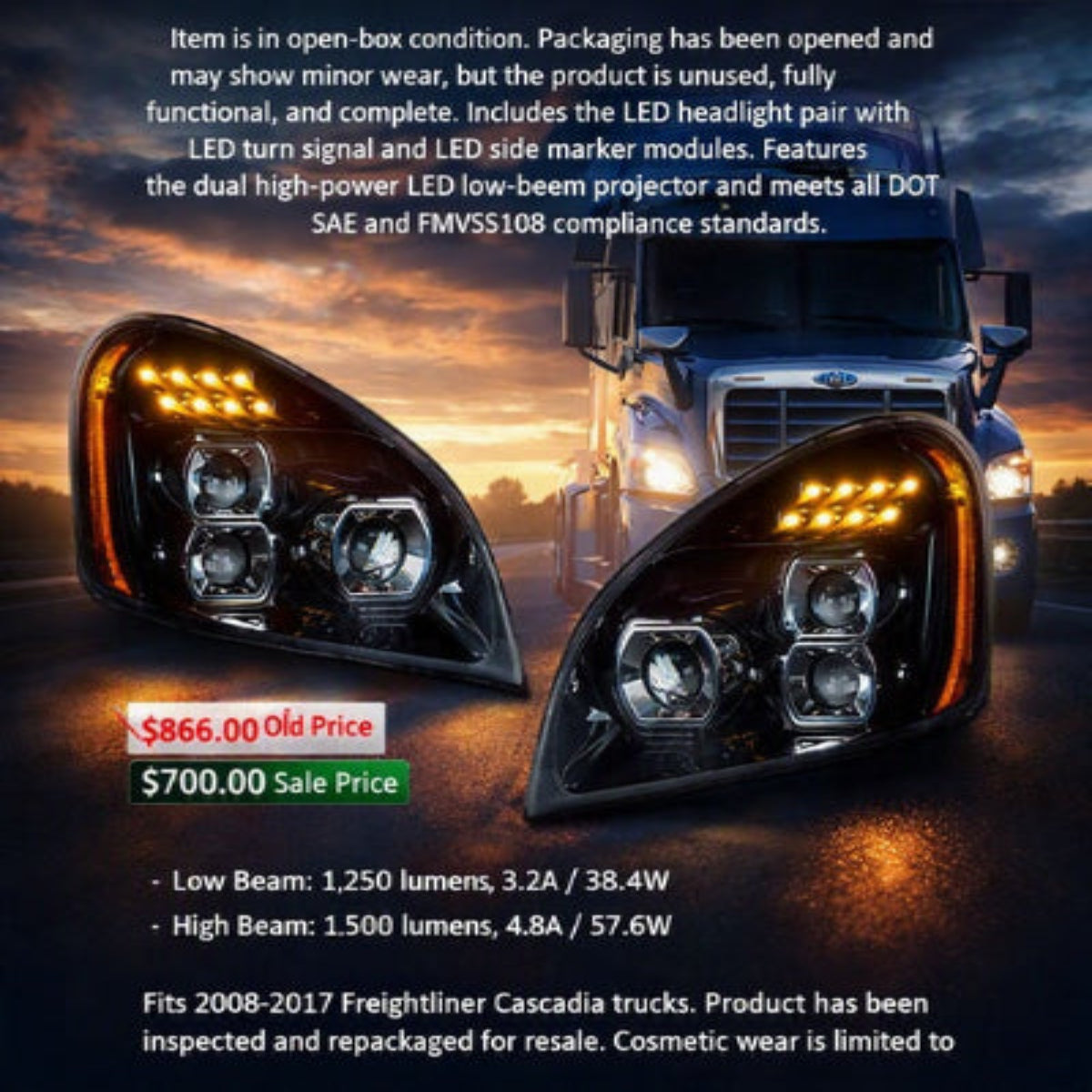 🔥 Open‑Box Deal — Premium LED Headlight Set for Freightliner Cascadia 🔥