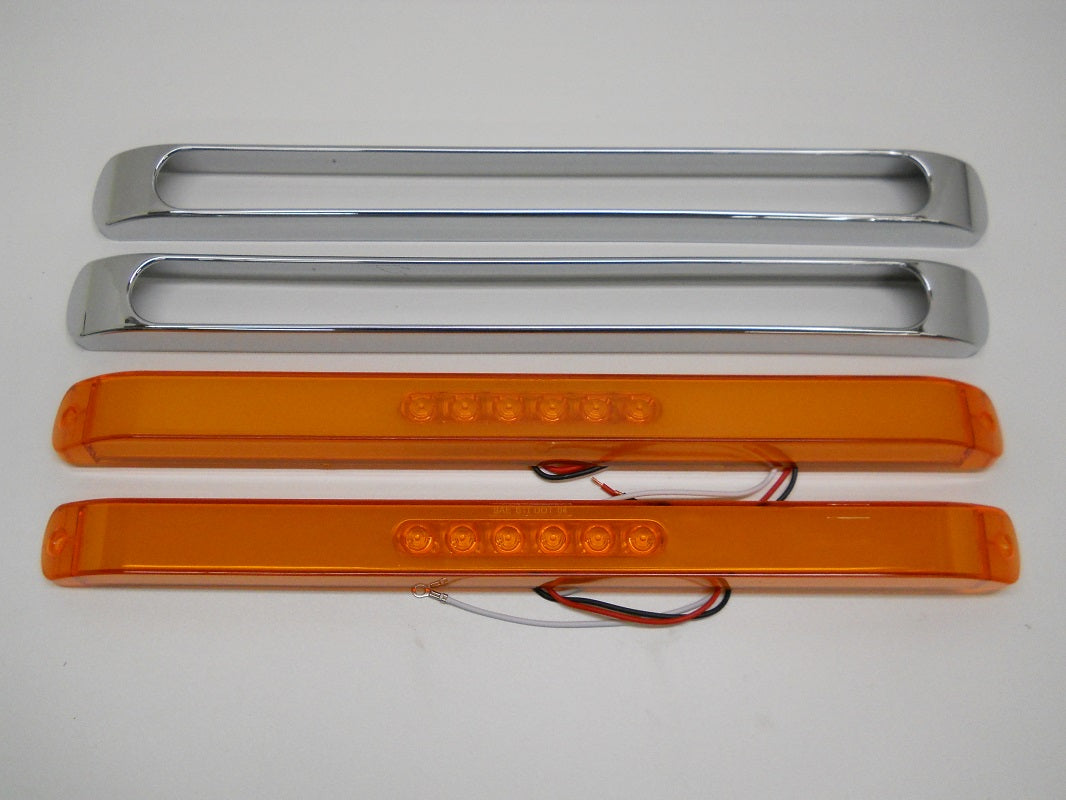 (2) " GLO BAR " Amber 28 LED 17" Trailer Truck Marker Turn Signal Lights /Chrome