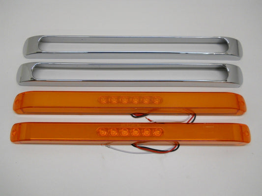 (2) " GLO BAR " Amber 28 LED 17" Trailer Truck Marker Turn Signal Lights /Chrome