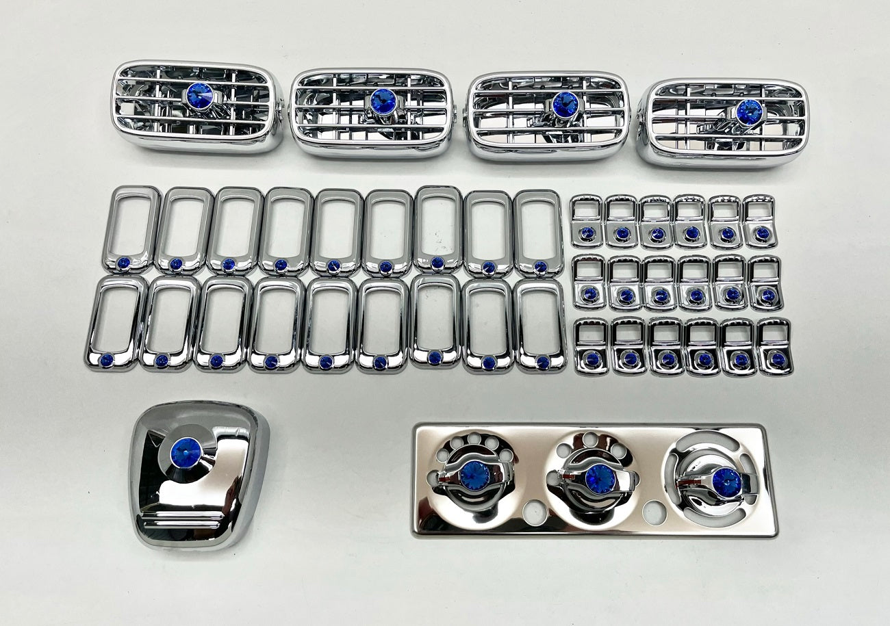 Chrome Plastic Trim Kit W/Blue Diamond, Jewels. Fits 2006 and Newer Peterbilt