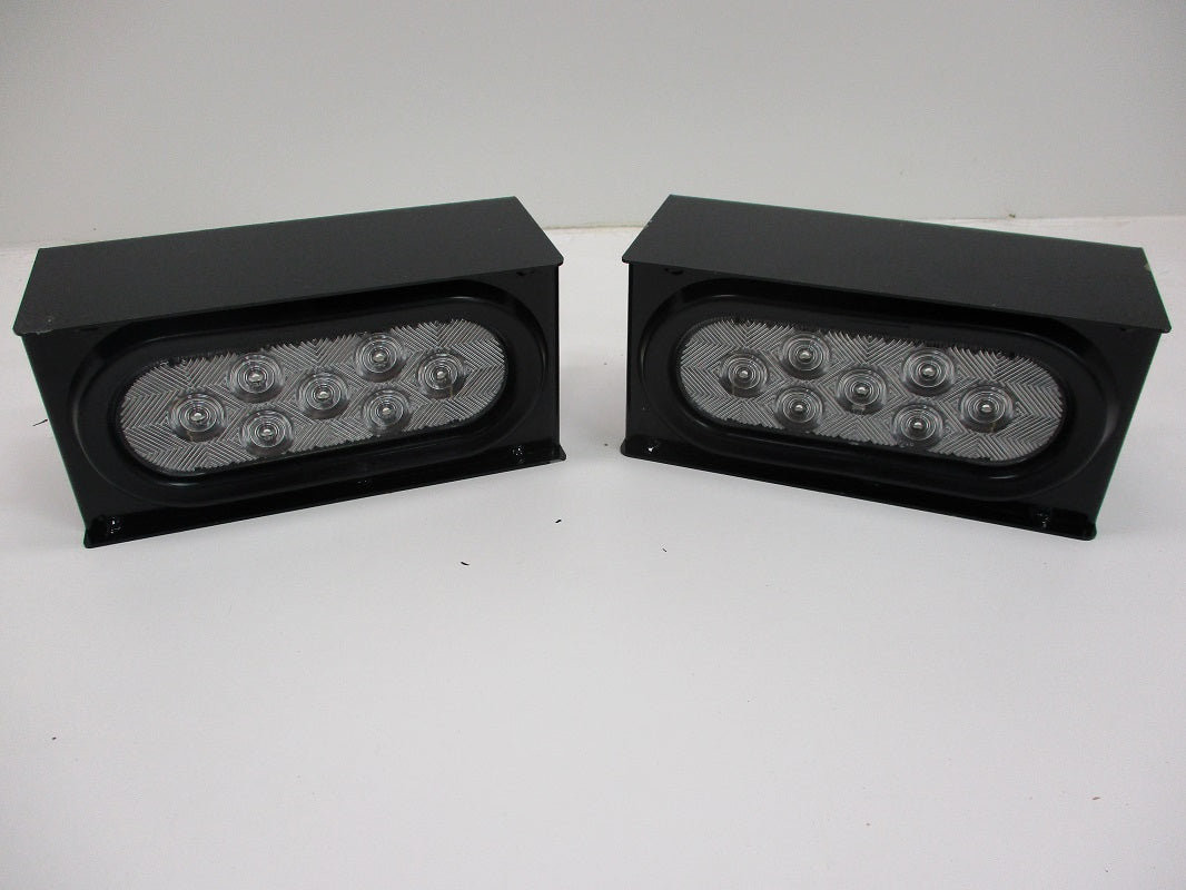 Black Steel Oval Mounting Boxes / 6" Clear Red LED Brake Stop Turn Tail Lights
