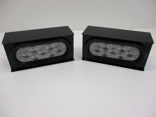 Black Steel Oval Mounting Boxes / 6" Clear Red LED Brake Stop Turn Tail Lights
