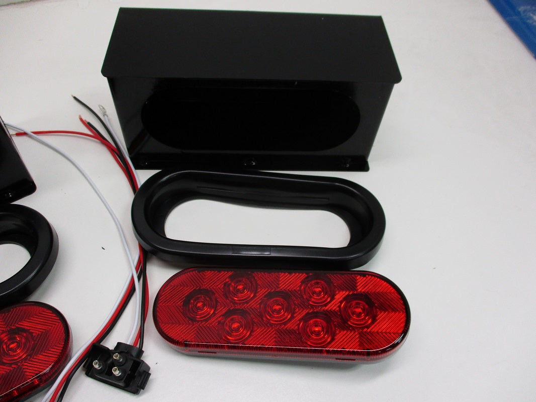 Black Steel Oval Mounting Boxes With 6 inch LED Oval Brake Stop Turn Tail Lights