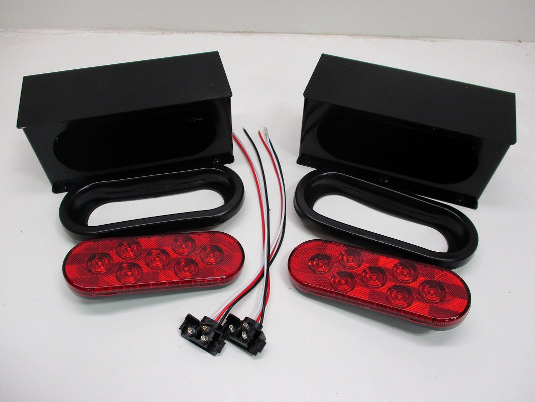 Black Steel Oval Mounting Boxes With 6 inch LED Oval Brake Stop Turn Tail Lights
