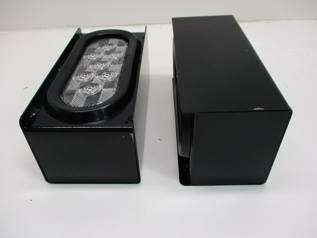 Black Steel Oval Mounting Boxes / 6" Clear Red LED Brake Stop Turn Tail Lights