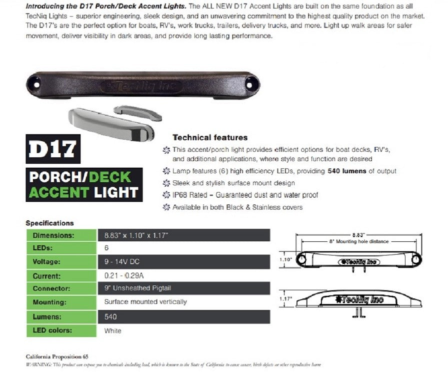 (1) Bright White 6 LED Porch Deck Accent Light Boat W/Stainless Bezel RV Trailer
