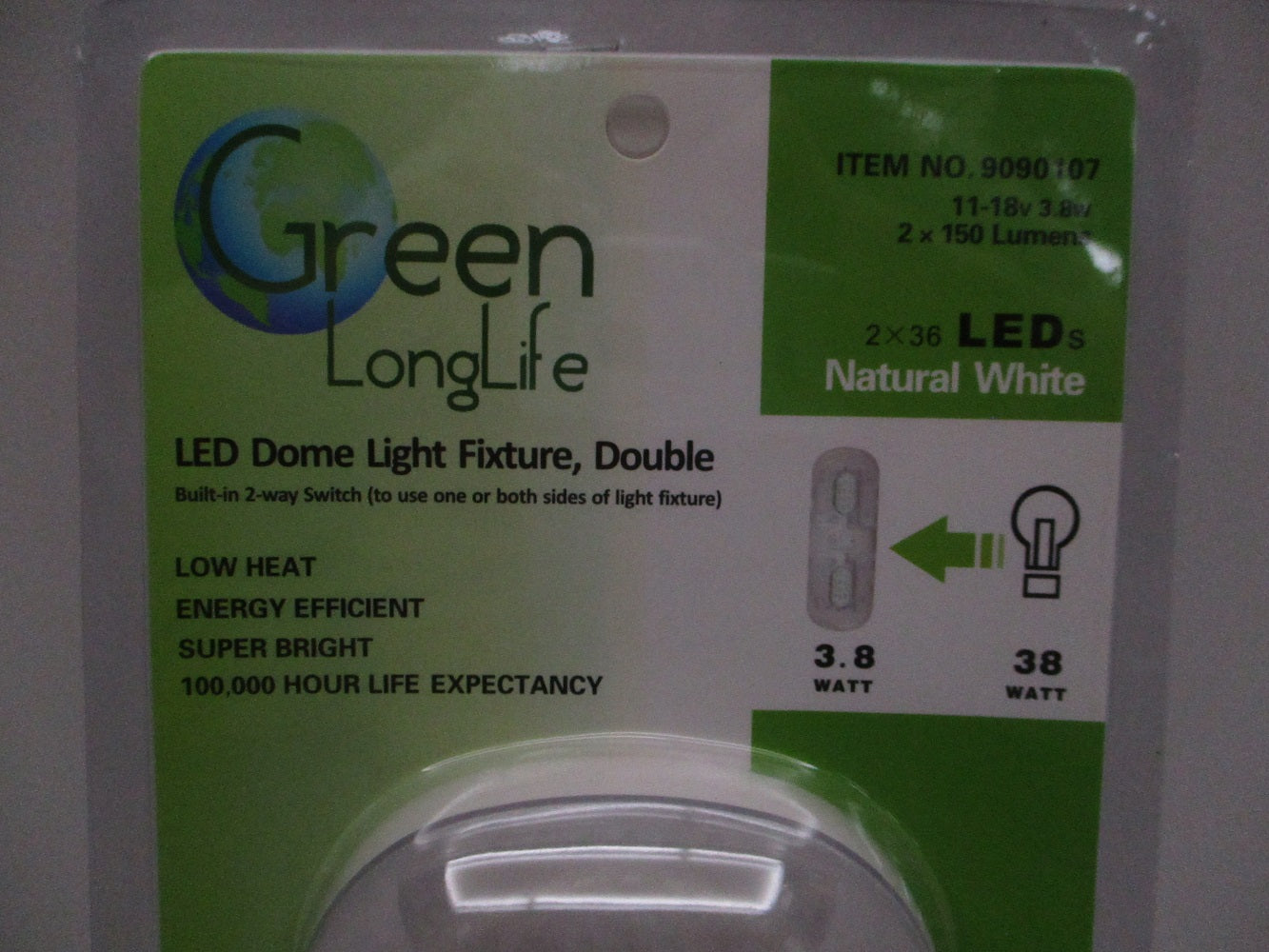 (1) 72 White LED High Power 12V Dome Light Fixture Natural Light On Off Switches