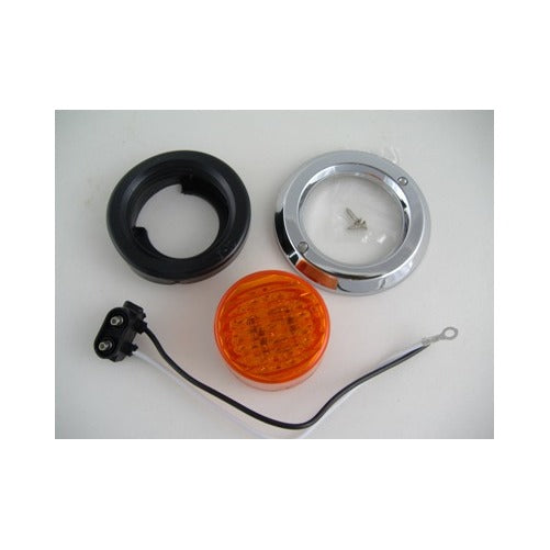 Amber 2" Round 9 LED Truck Trailer Marker Clearance Light Kit / Chrome Bezel