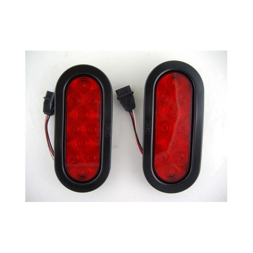 (2) Red 10 LED 6" Oval Trailer Truck Stop Turn Brake Taillights / Grommets