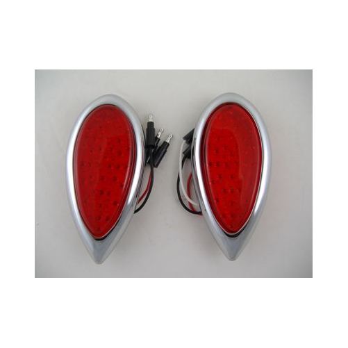 Red LED Tear Drop Trailer Car Truck Stop Turn Brake Tail Lights / Chrome Bezels