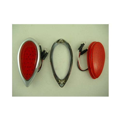Red LED Tear Drop Trailer Car Truck Stop Turn Brake Tail Lights / Chrome Bezels