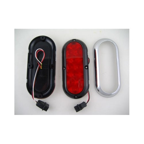 (2) Red 10 LED 6" Oval Surface Mount Stop Turn Brake Tail Lights / Chrome Bezel