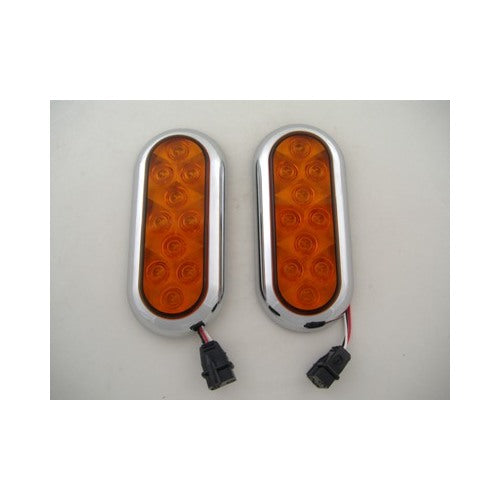 (2) Amber 10 LED 6" Oval Surface Mount Stop Turn Brake Taillights / Chrome Bezel