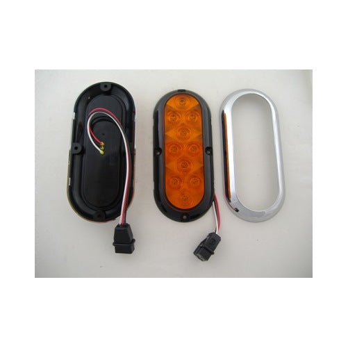 (2) Amber 10 LED 6" Oval Surface Mount Stop Turn Brake Taillights / Chrome Bezel