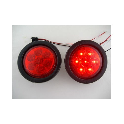 4" Round Red 7 LED Trailer Truck Brake Stop Turn Tail Light Kits / Red Lens