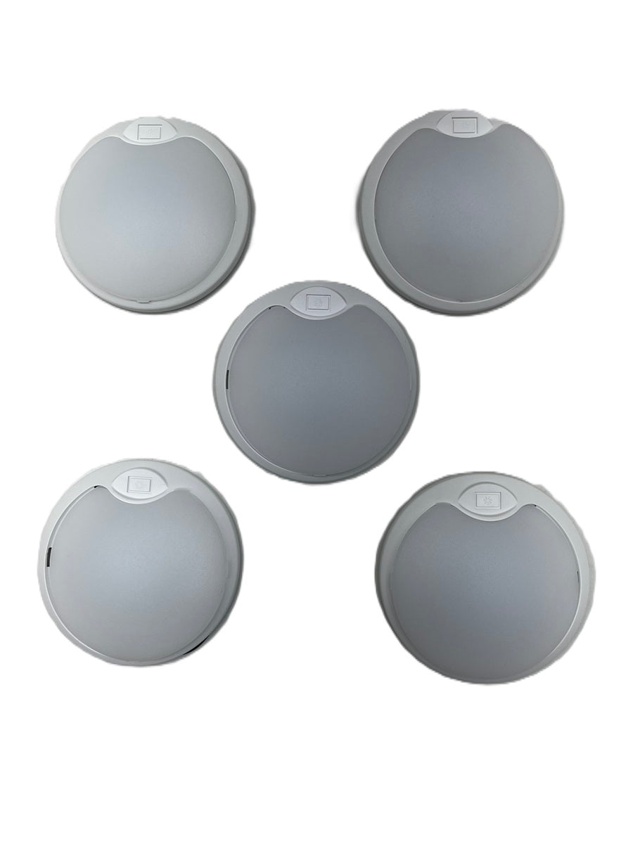 (5) White LED White Base 4.5 inch Round Camper RV Trailer Dome Lights NO SWITCH