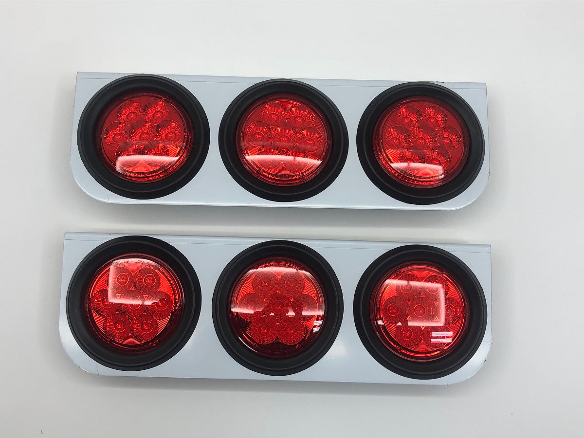 Pair 4" Triple Round Stainless Brackets with 7 LED Reflective Stop Turn Lights