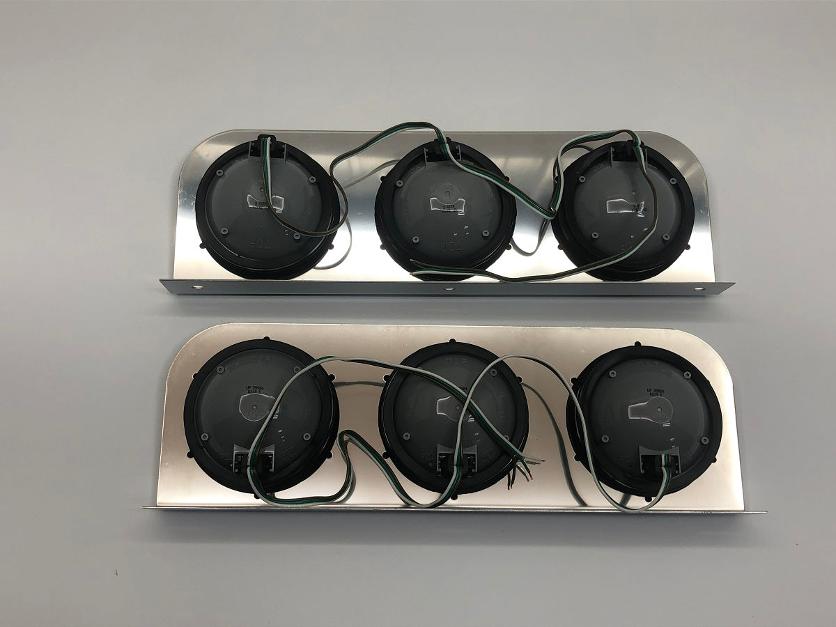 Pair 4" Triple Round Stainless Brackets with 7 LED Reflective Stop Turn Lights