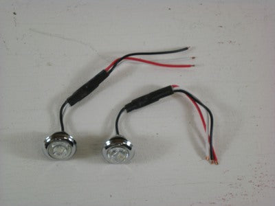 (2) Custom Mini 3/4" Round Red 3 LED Stop Turn Tail Lights /Clear Lens / Grommet