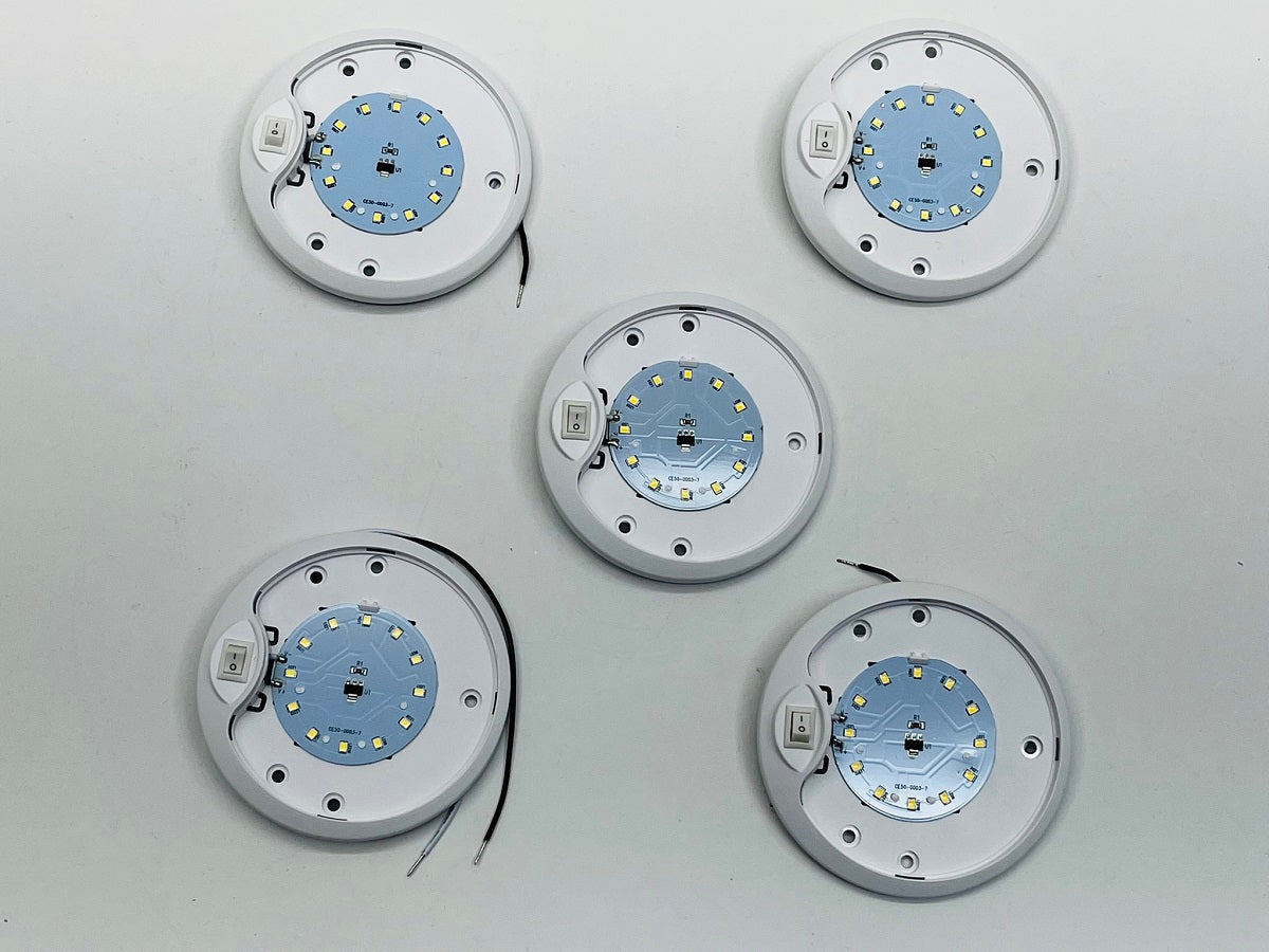 (5) White LED White Base 4.5 inch Round Camper RV Trailer Dome Lights / Switch