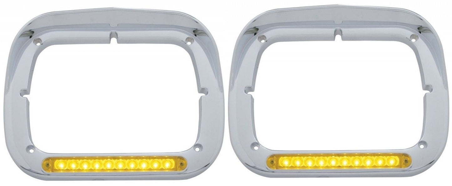 Pair of Peterbilt Single Headlight Bezels 6x8 Amber Lens Amber 10 LED