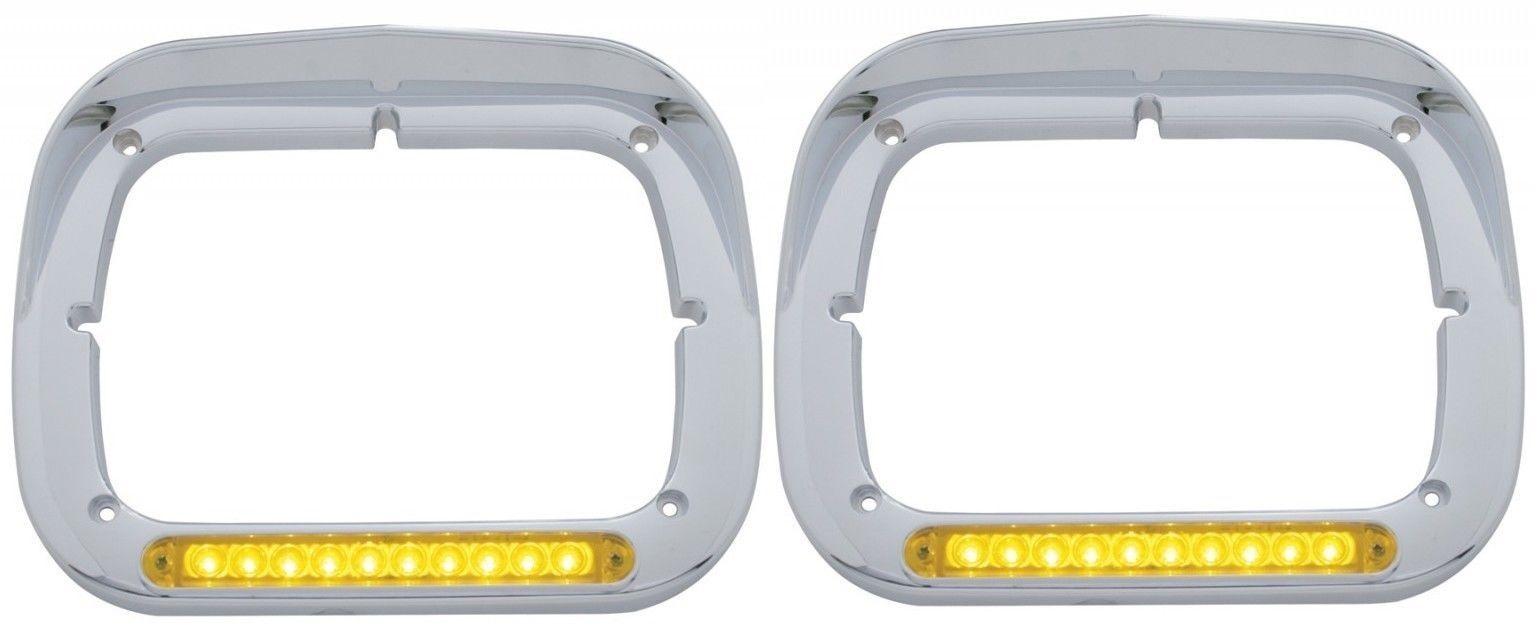 Pair of Peterbilt Single Headlight Bezels 6x8 Amber Lens Amber 10 LED