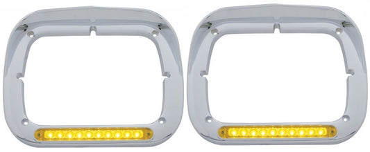 Pair of Peterbilt Single Headlight Bezels 6x8 Amber Lens Amber 10 LED