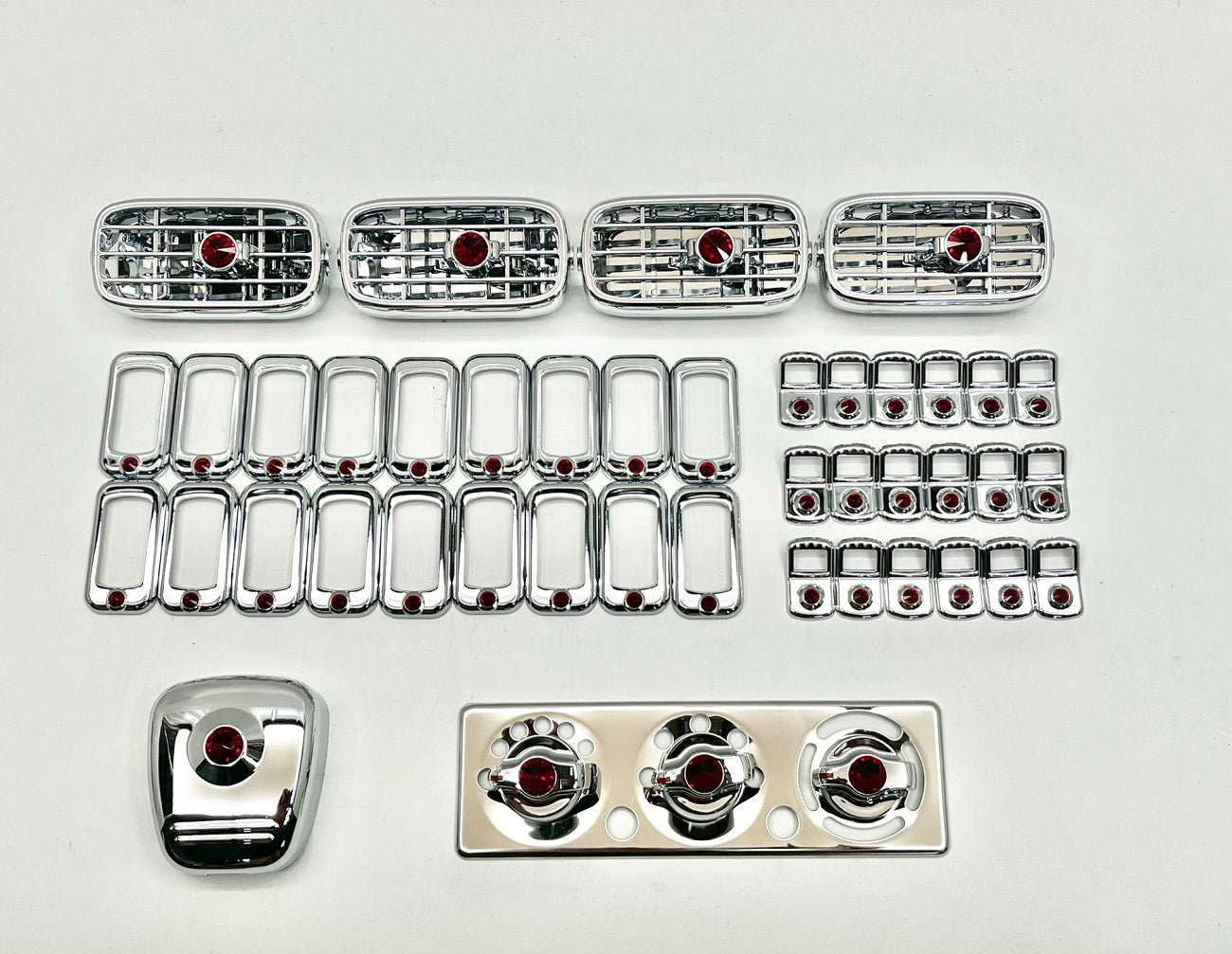 Chrome Plastic Trim Kit W/Red Diamond, Jewels. Fits 2006 and Newer Peterbilt