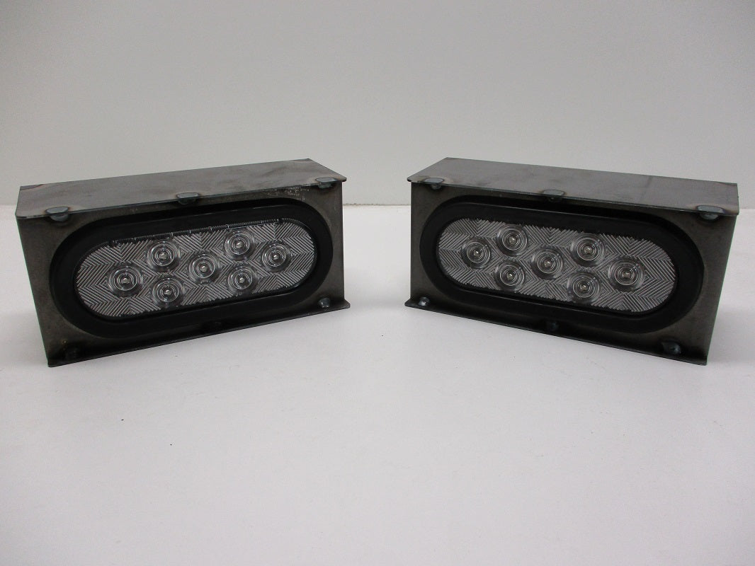 Steel Oval Mounting Boxes / 6 inch Clear Red LED Brake Stop Turn Tail Lights