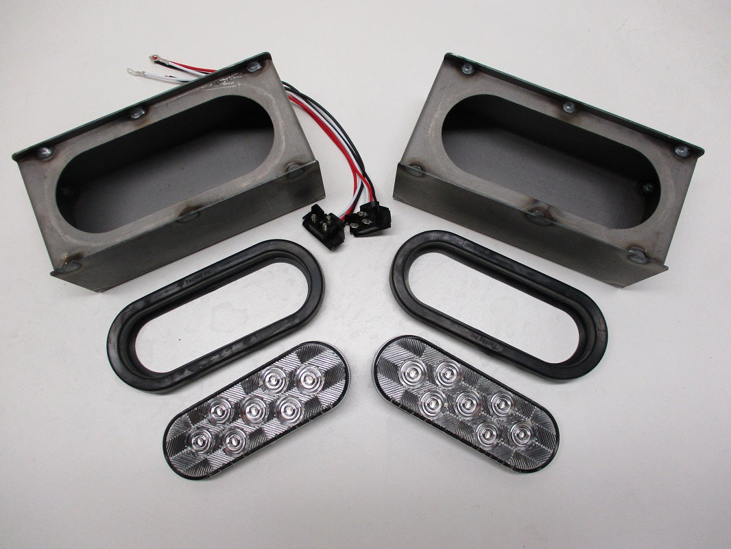 Steel Oval Mounting Boxes / 6 inch Clear Red LED Brake Stop Turn Tail Lights